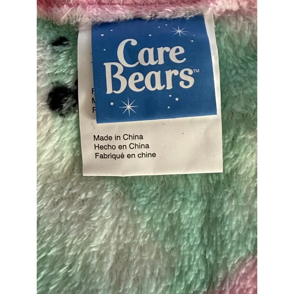 Care Bears Plush Throw Blanket 46x60 Pink Rainbow Hearts Super Soft NWT Franco